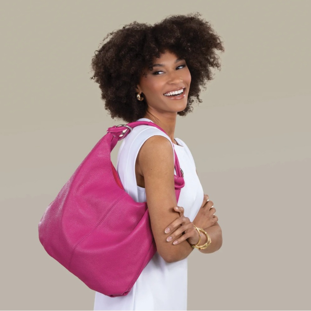 Maratea Pink Italian Leather Slouchy Tote Bag